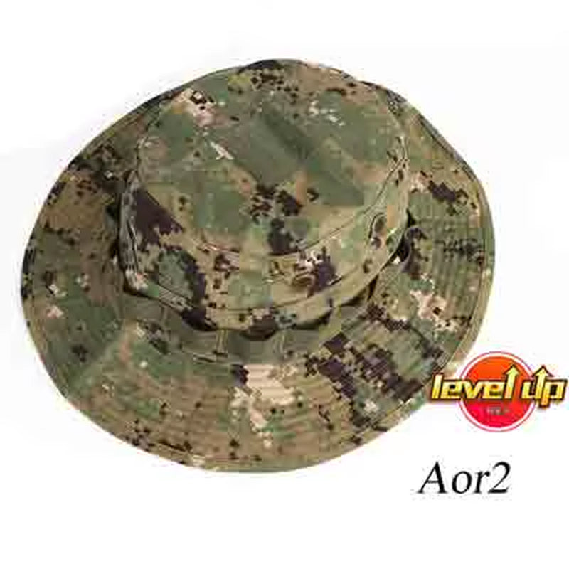 Tactical Boonie Hat Airsoft Camouflage Hunting Sunshine Hat Anti-Scrape Grid Fabric Camouflage Hat EM8553
