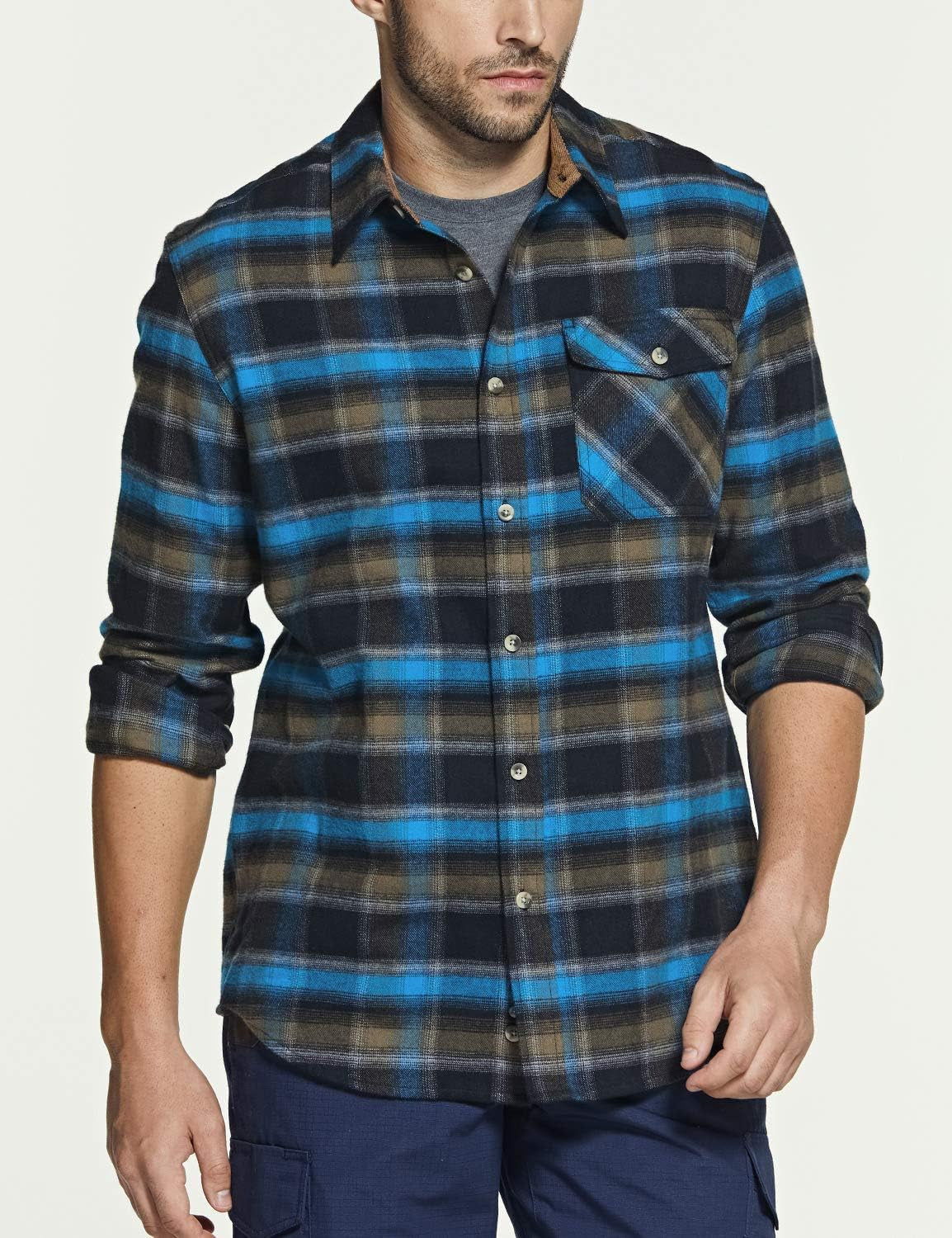 Men'S All Cotton Flannel Shirt, Long Sleeve Casual Button down Plaid Shirt, Brushed Soft Outdoor Tactical Work Shirts