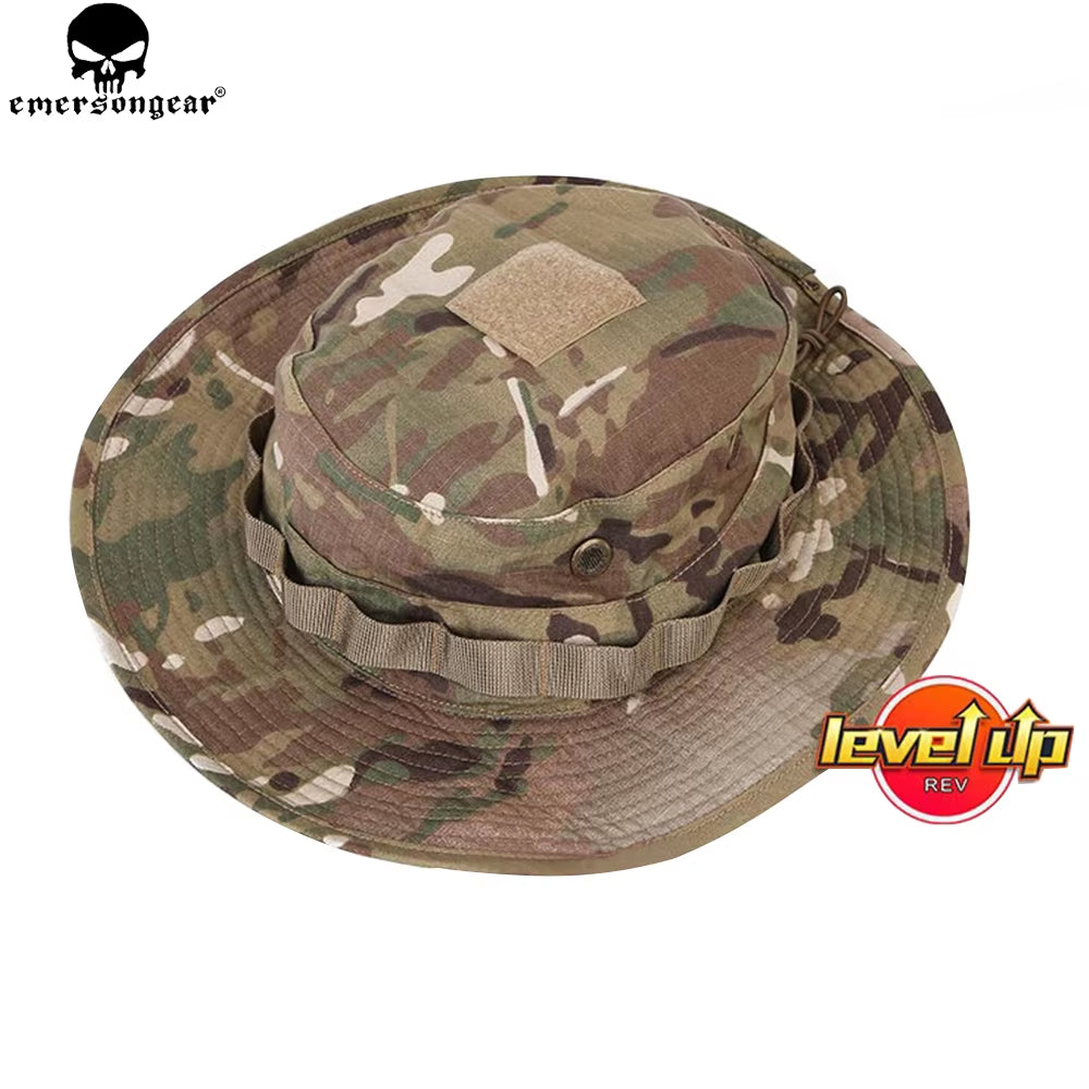 Tactical Boonie Hat Airsoft Camouflage Hunting Sunshine Hat Anti-Scrape Grid Fabric Camouflage Hat EM8553