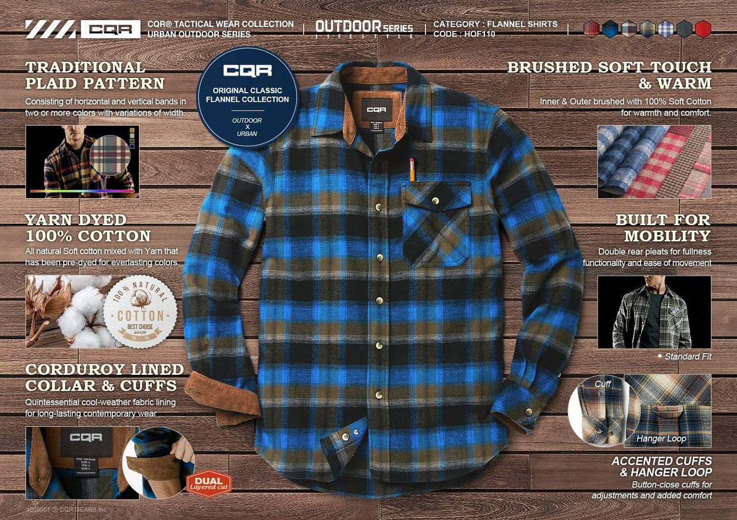 Men'S All Cotton Flannel Shirt, Long Sleeve Casual Button down Plaid Shirt, Brushed Soft Outdoor Tactical Work Shirts