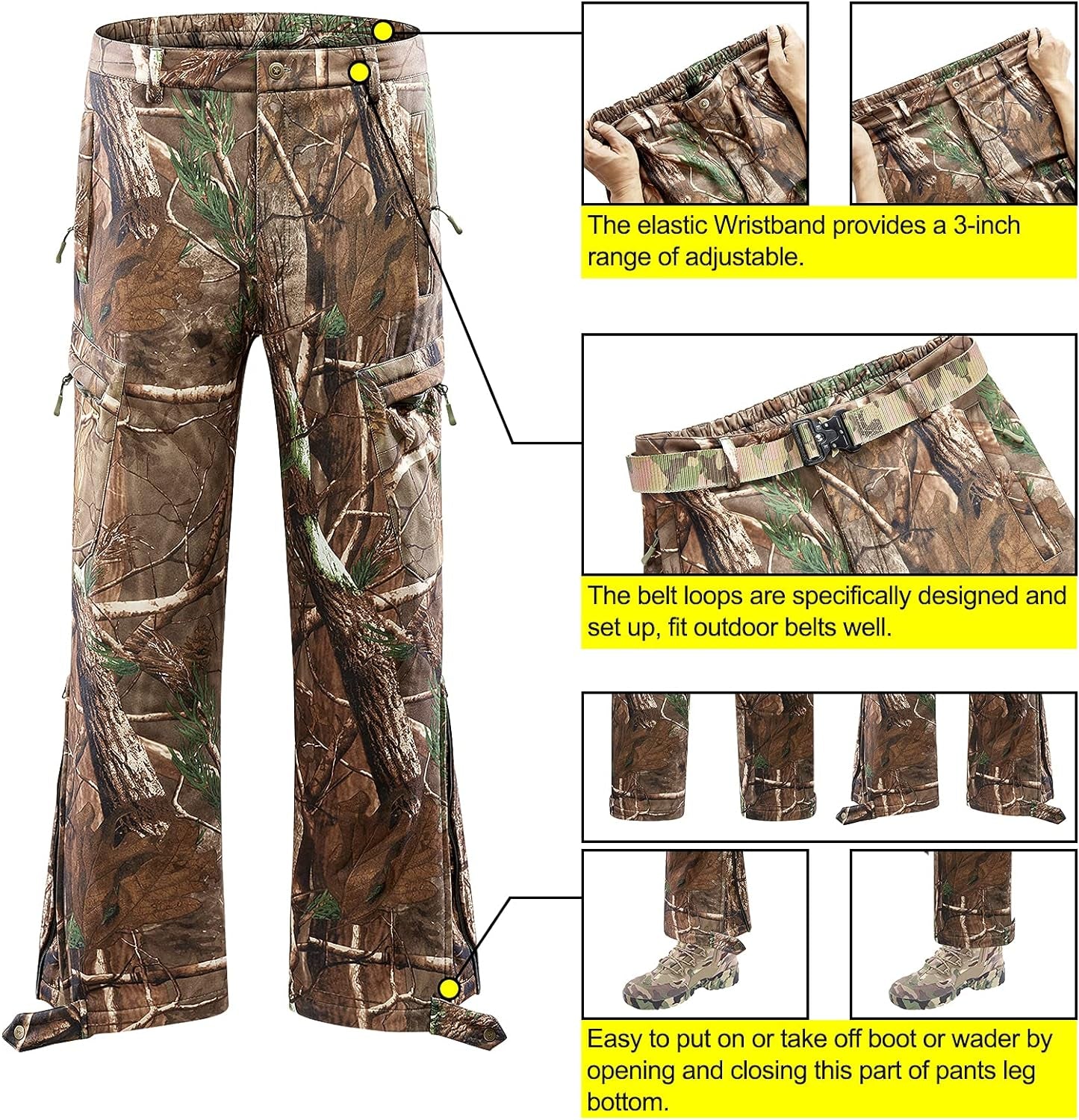 Quiet Hunting Clothes for Men, Camo Hunting Jacket and Pants, Water Resistant and Insulated
