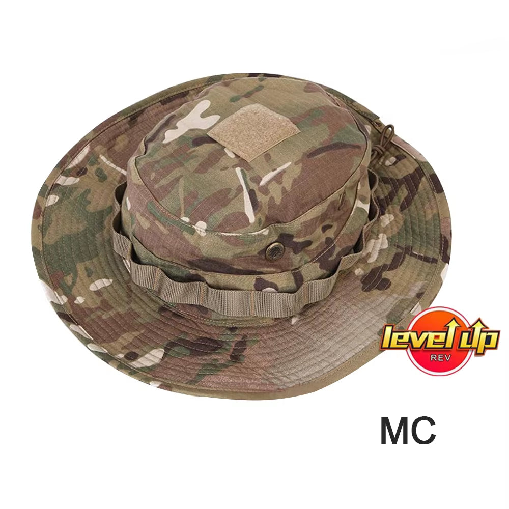 Tactical Boonie Hat Airsoft Camouflage Hunting Sunshine Hat Anti-Scrape Grid Fabric Camouflage Hat EM8553