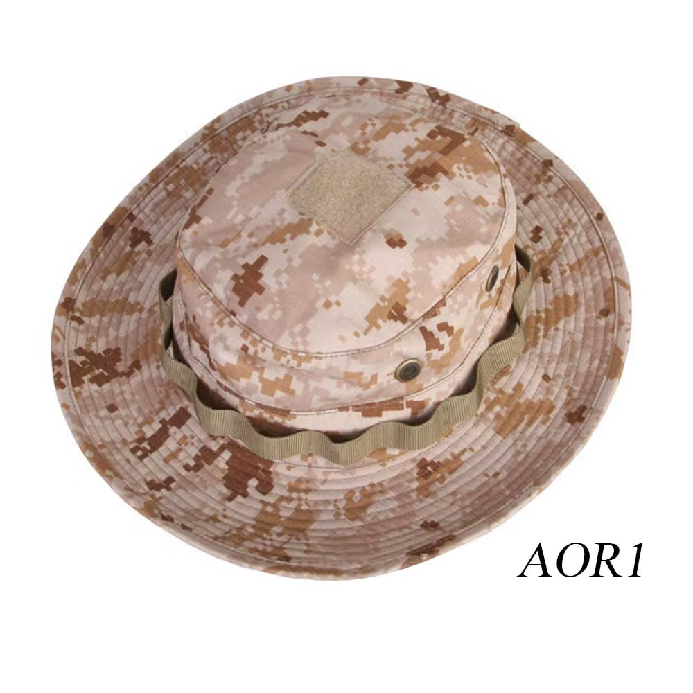 Tactical Boonie Hat Airsoft Camouflage Hunting Sunshine Hat Anti-Scrape Grid Fabric Camouflage Hat EM8553