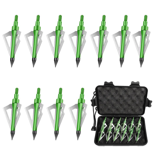 12 Pcs Hunting Broadheads, 3 Blades Archery Broadheads 100 Grain Hunting Screw-In Arrow Tips Compatible with Crossbow and Compound Bow