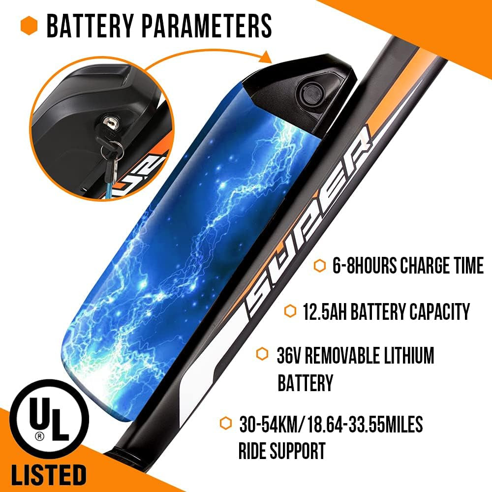 26” Fat Tire Electric Bike Powerful Adults Mountain Bicycle 500W Motor 36V/12.5AH Removable Lithium Battery Beach Snow Ebike Shock Absorption - 90% Pre Assembled