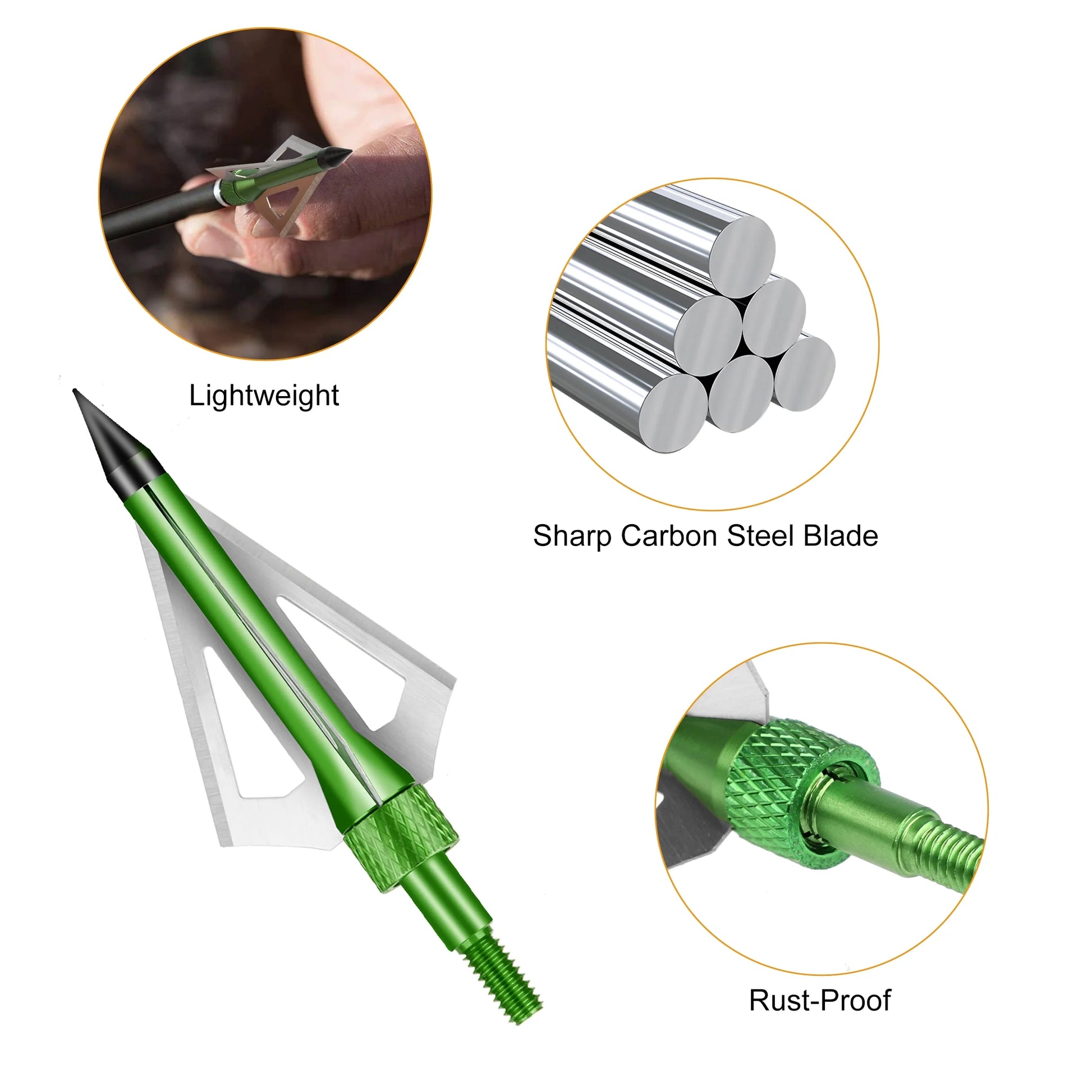 12 Pcs Hunting Broadheads, 3 Blades Archery Broadheads 100 Grain Hunting Screw-In Arrow Tips Compatible with Crossbow and Compound Bow