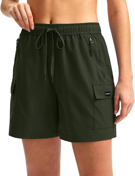 Women'S 5''/ 7''/9'' Hiking Cargo Shorts Quick Dry Lightweight Summer Shorts for Women Athletic Golf Zipper Pockets
