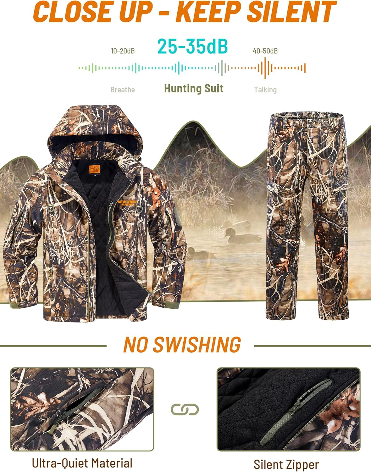 Insulated Hunting Clothes for Men Cold Weather, Warm Camo Hunting Jacket and Pants, Hunting Suit for Deer Duck Hunts