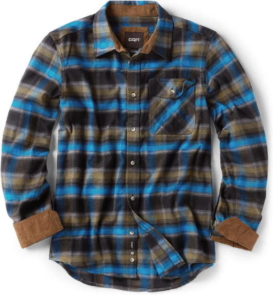Men'S All Cotton Flannel Shirt, Long Sleeve Casual Button down Plaid Shirt, Brushed Soft Outdoor Tactical Work Shirts