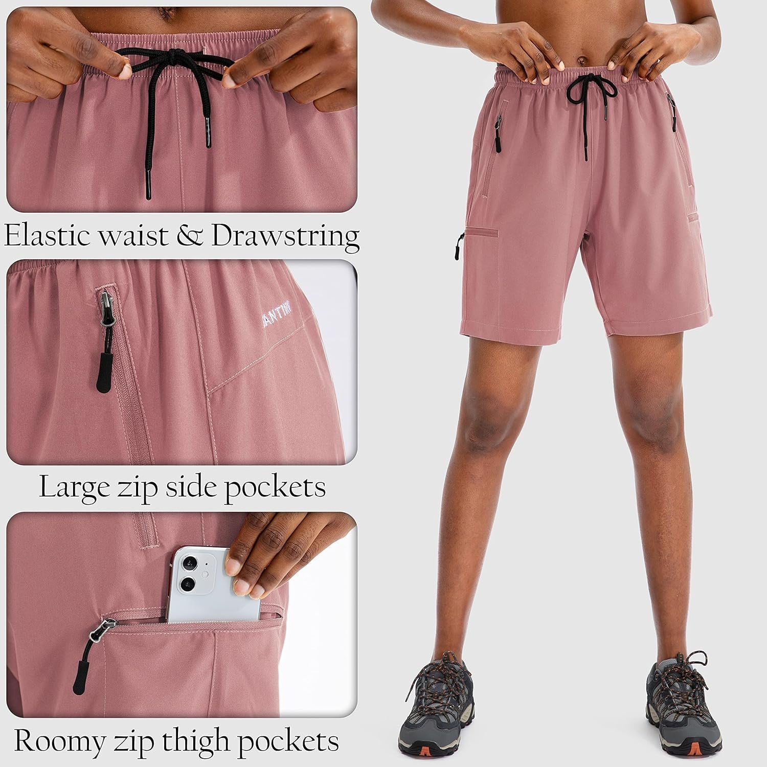 Women'S 5''/ 7''/9'' Hiking Cargo Shorts Quick Dry Lightweight Summer Shorts for Women Athletic Golf Zipper Pockets
