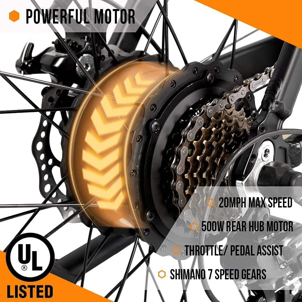 26” Fat Tire Electric Bike Powerful Adults Mountain Bicycle 500W Motor 36V/12.5AH Removable Lithium Battery Beach Snow Ebike Shock Absorption - 90% Pre Assembled