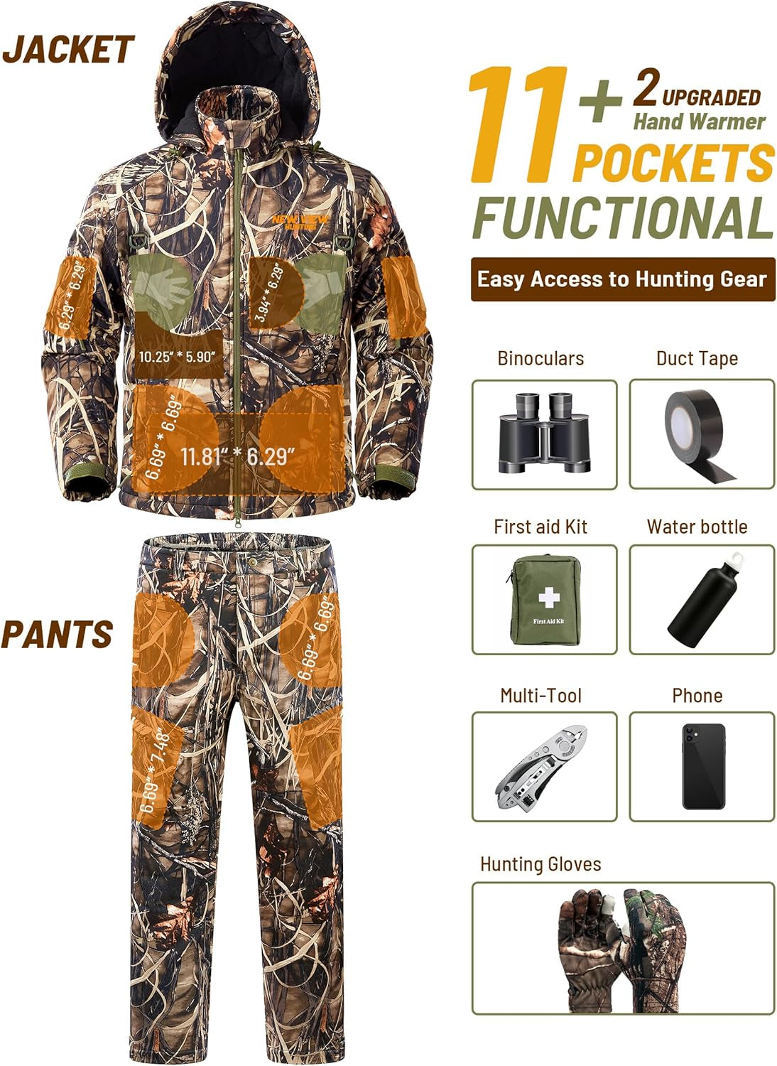 Insulated Hunting Clothes for Men Cold Weather, Warm Camo Hunting Jacket and Pants, Hunting Suit for Deer Duck Hunts