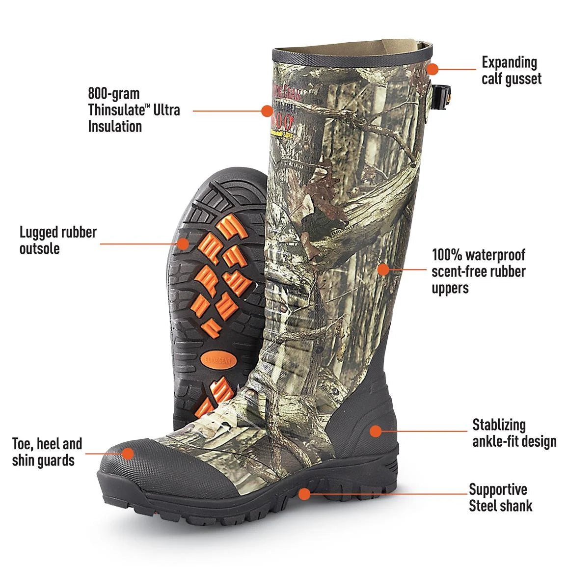 Men'S Ankle Fit Waterproof 800-Gram Insulated Rubber Boots Mossy Oak Country DNA 8D (Medium)