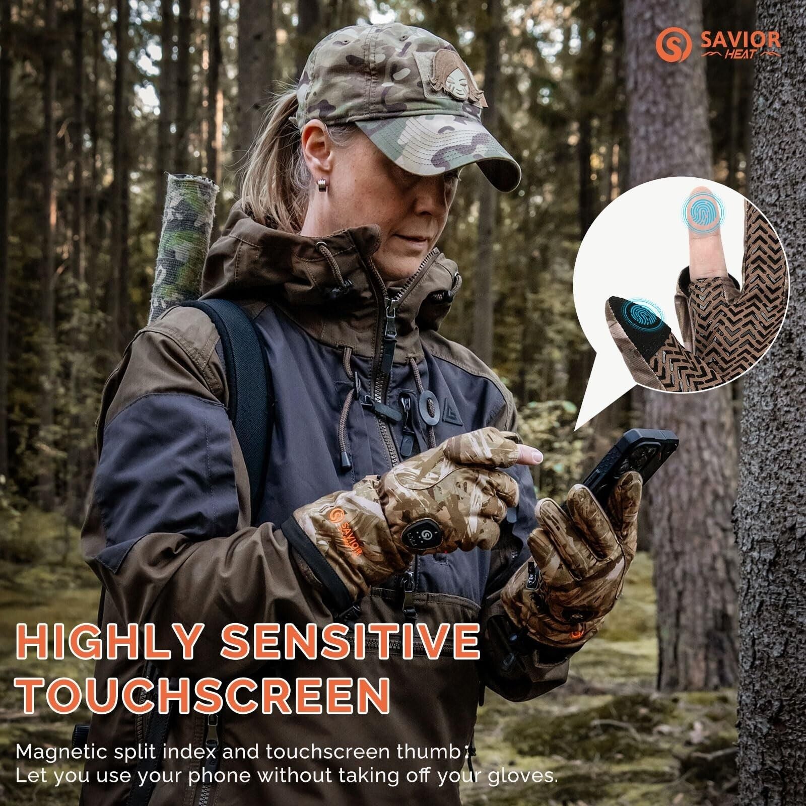 SAVIOR HEAT Heated Gloves for Hunting, Camouflage Hunting Gloves for Men Wome...